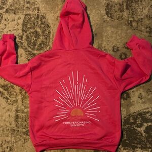 SHEIN Kids Red Hoodie with Sunset Graphic